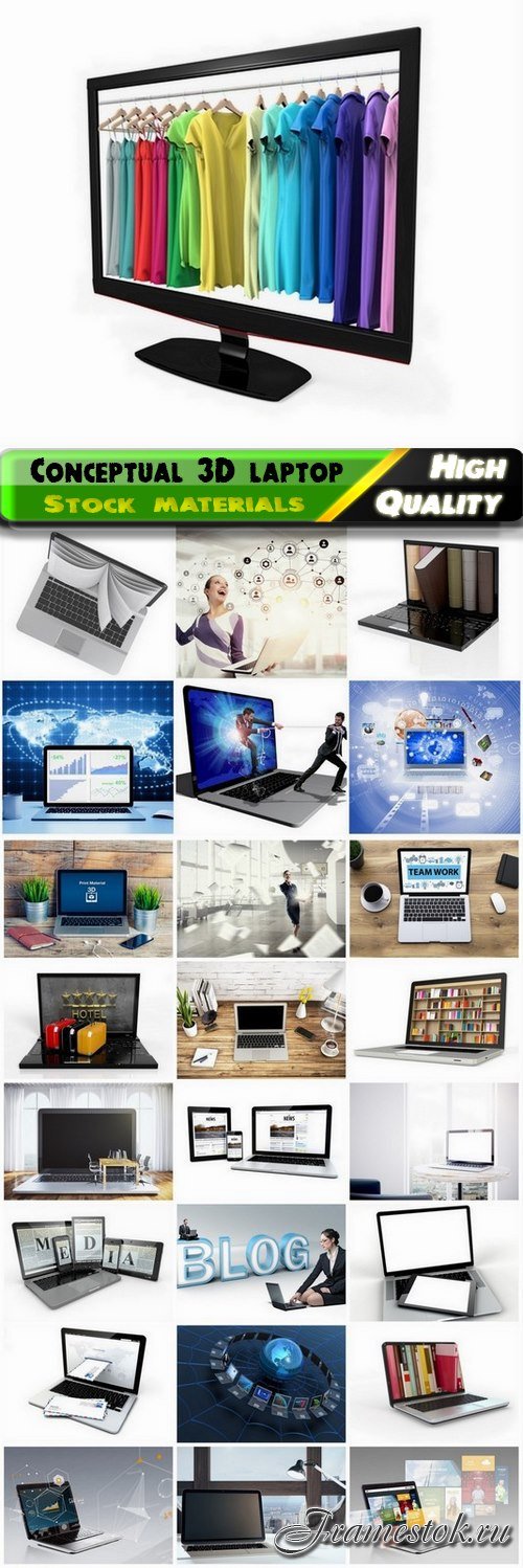 Conceptual business images with 3D laptop or notebook - 25 HQ Jpg