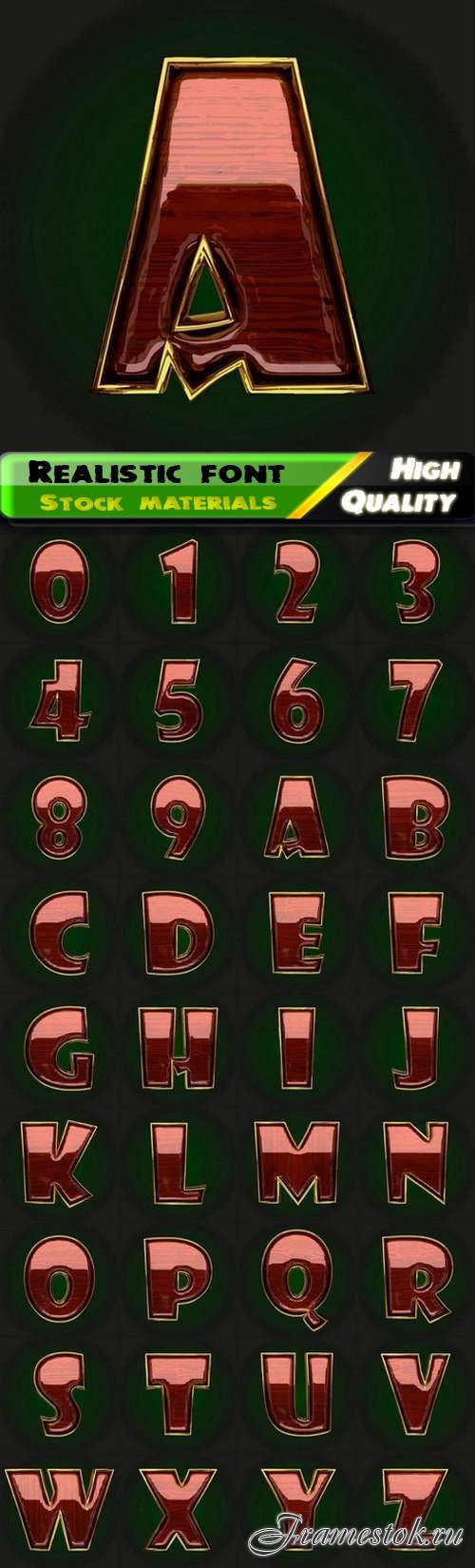 Realistic font and gold letter with number with red glossy wood - 36 Eps