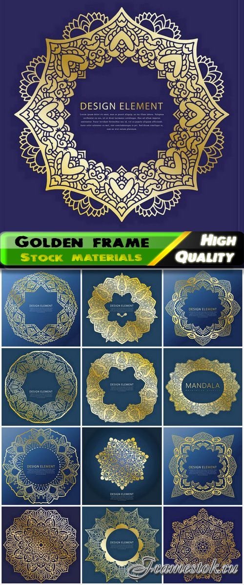 Vintage gold frame and mandala circle ornament - 25 Eps