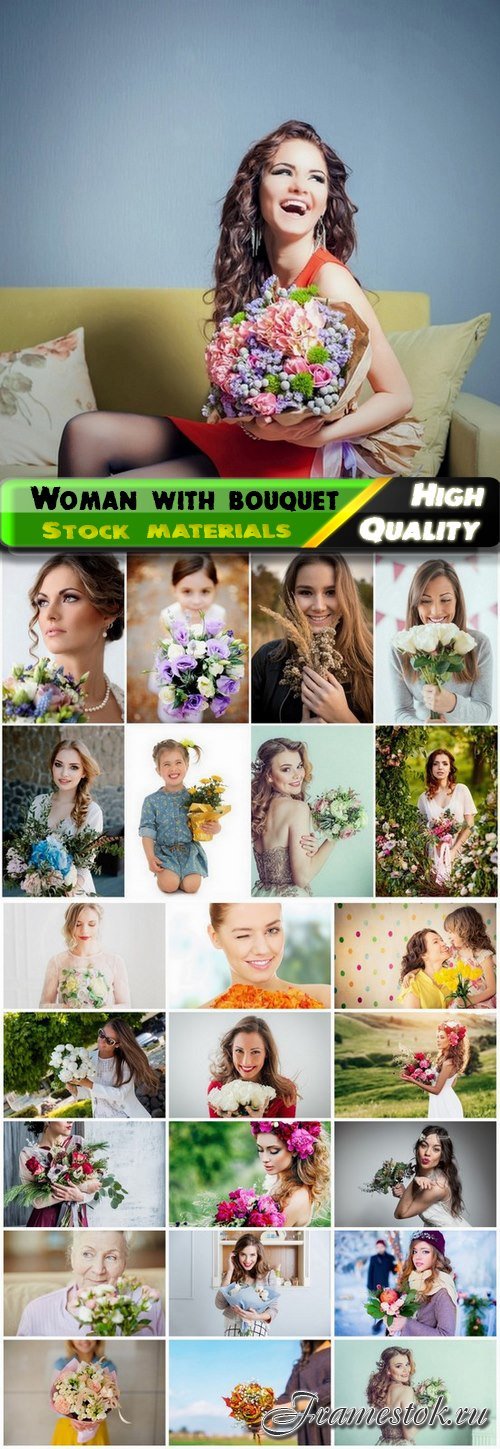 Beautiful happy woman and girl with bouquet of flowers - 25 HQ Jpg