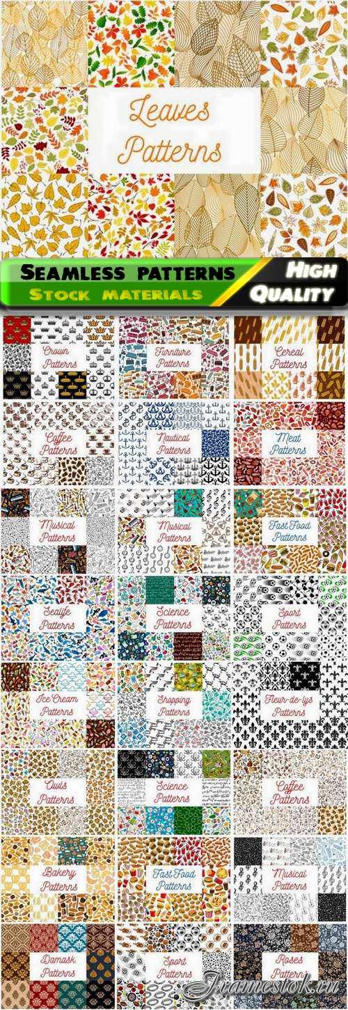 Abstract seamless patterns with food nature ornaments objects - 25 Eps