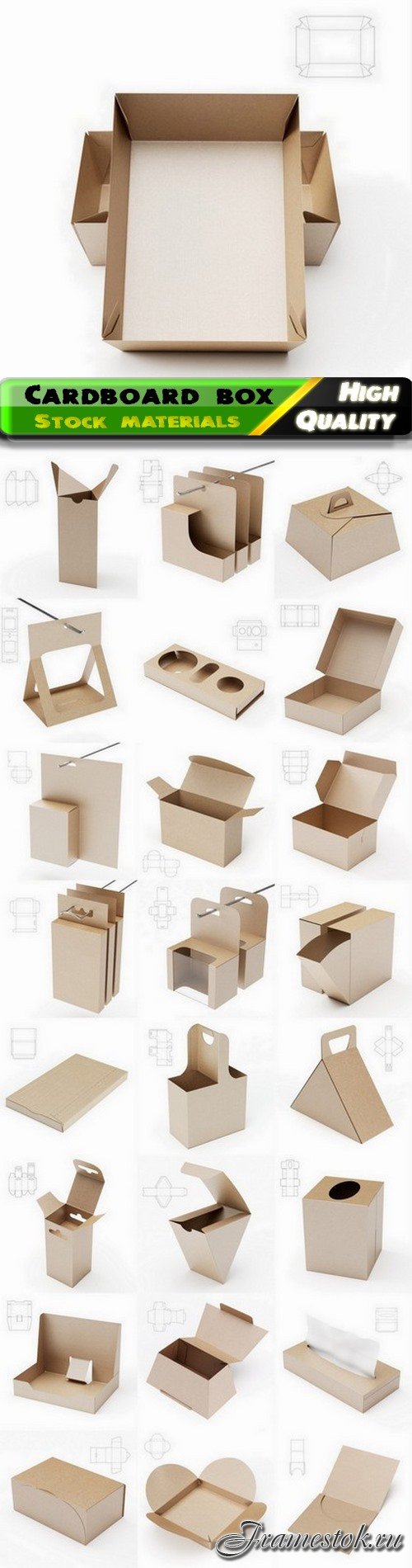 Cardboard box and paper package with drawing for cutting - 25 Jpg