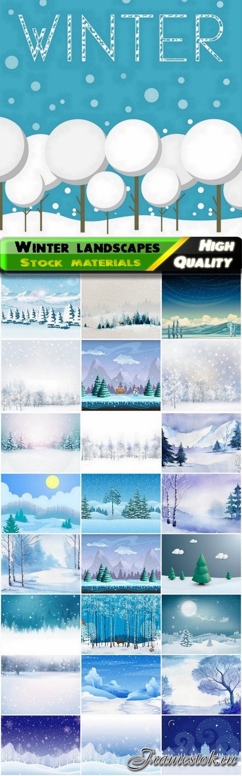 Winter nature landscapes with snow fir-tree forest - 25 Eps