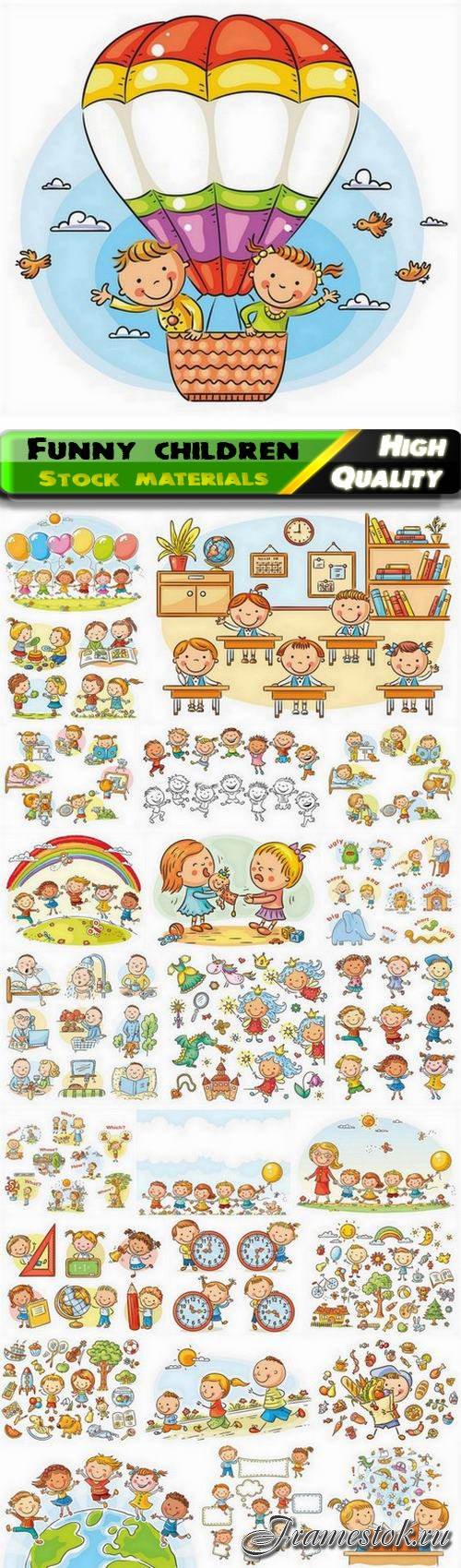 Illustration of funny children and happy cartoon kids - 25 Eps