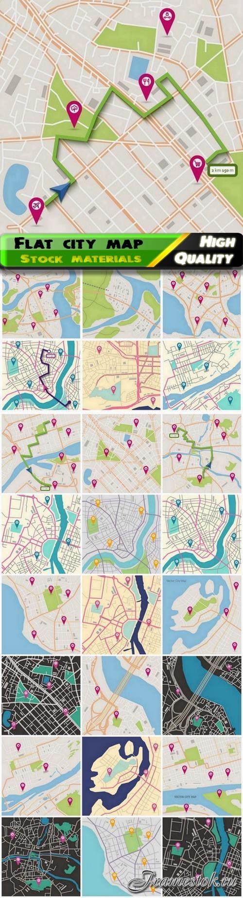 Flat city geographical map for navigation - 25 Eps