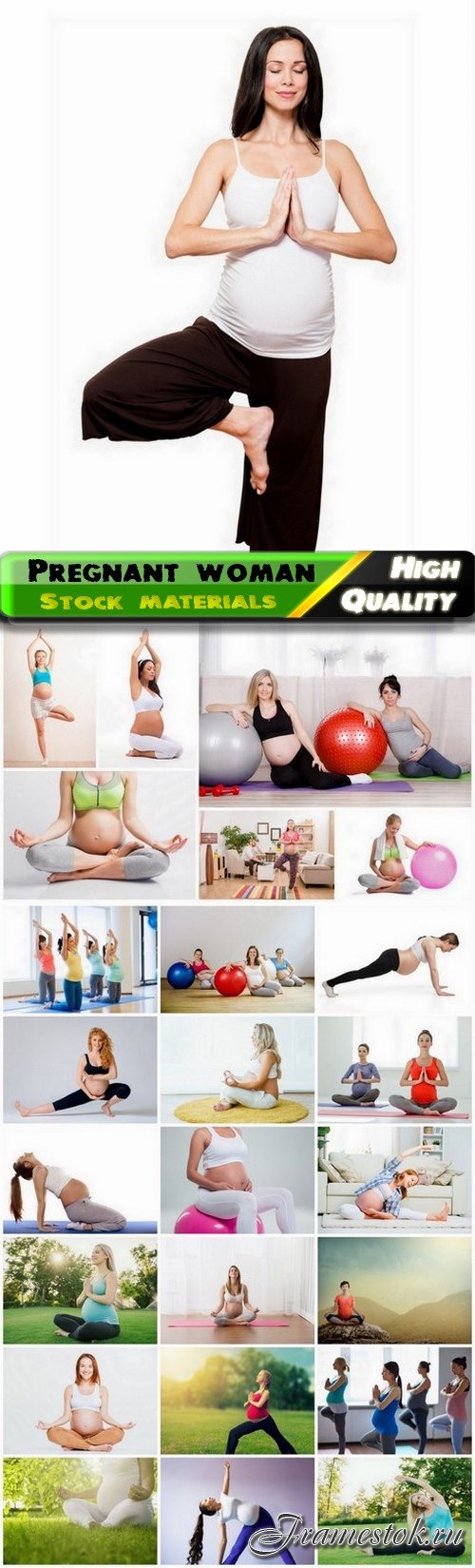 Sporting pregnant woman and girl make yoga - 25 HQ Jpg