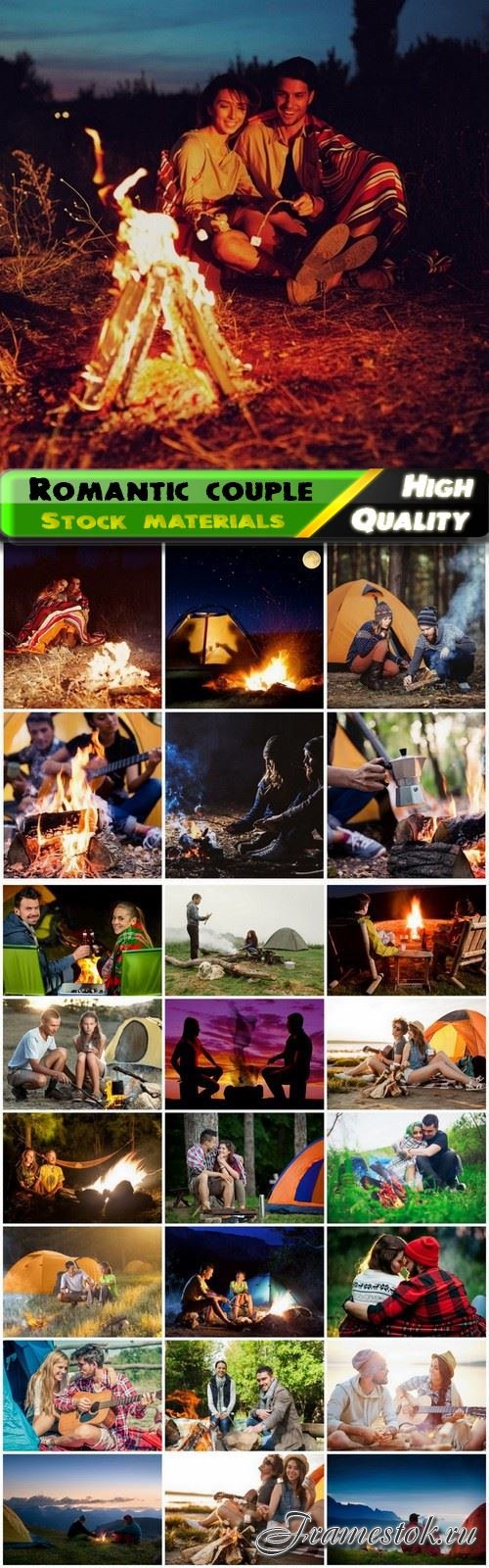 Romantic couple of man and woman hugging by the campfire - 25 Jpg