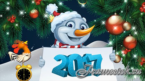 New year's footage with a snowman and a rooster 