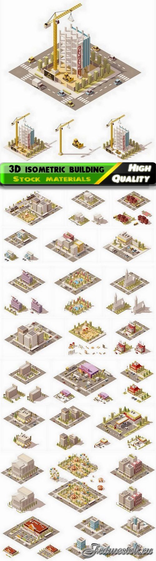3D isometric building exterior and city street design - 25 Eps