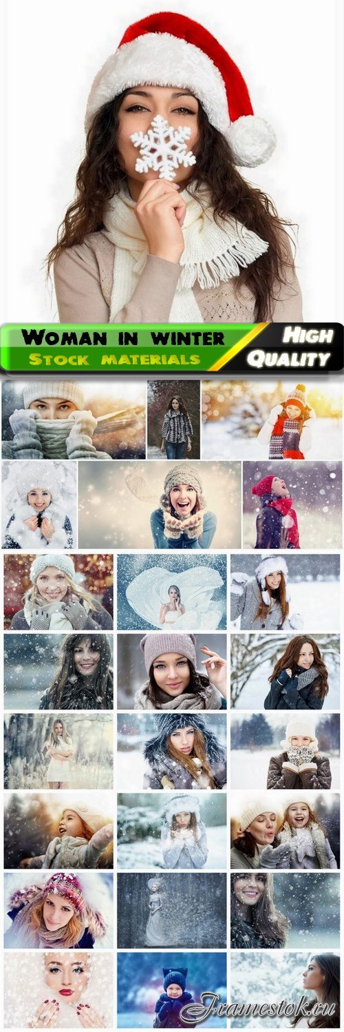 Woman and girl in warm clothes outdoors in winter with snow 25 Jpg