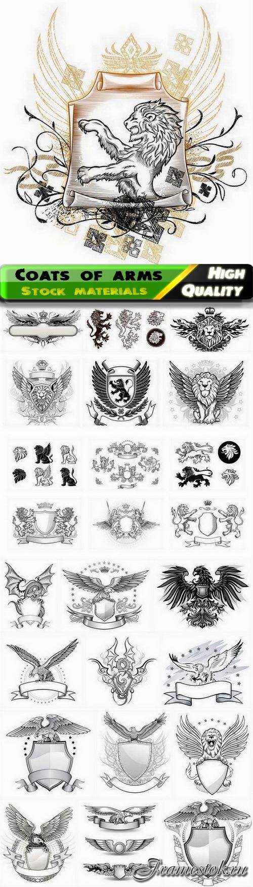 Heraldry coats of arms with shield bird wings dragon and lion 25 Eps