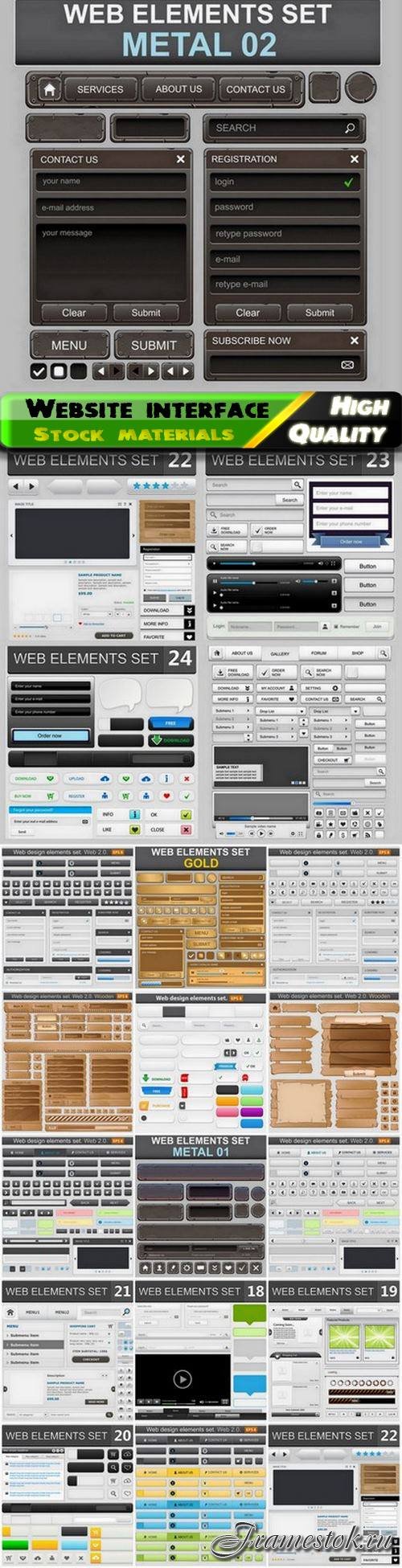 Website interface layout banner bar button icon glossy frame 20 Eps