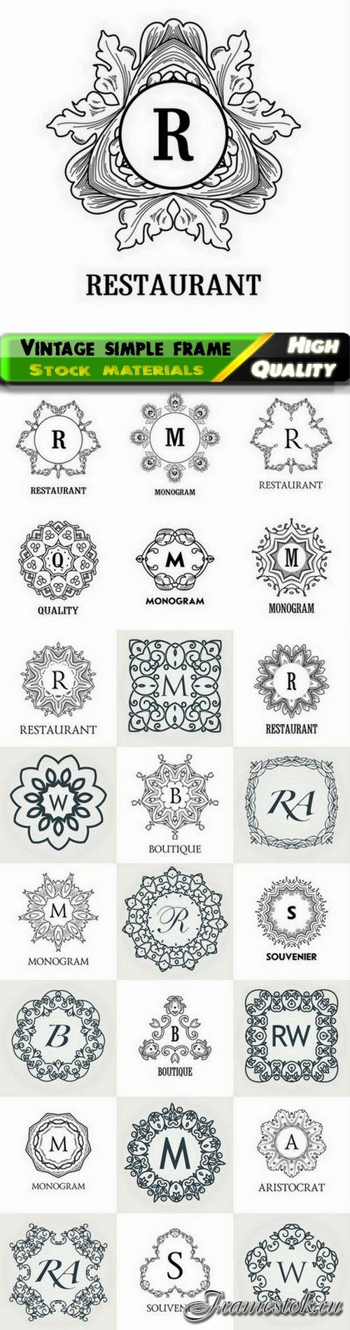 Vintage simple frame and monogram for company logo 25 Eps