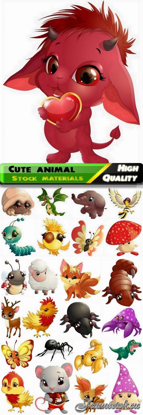 Realistic cute wild and domestic animal 25 Eps