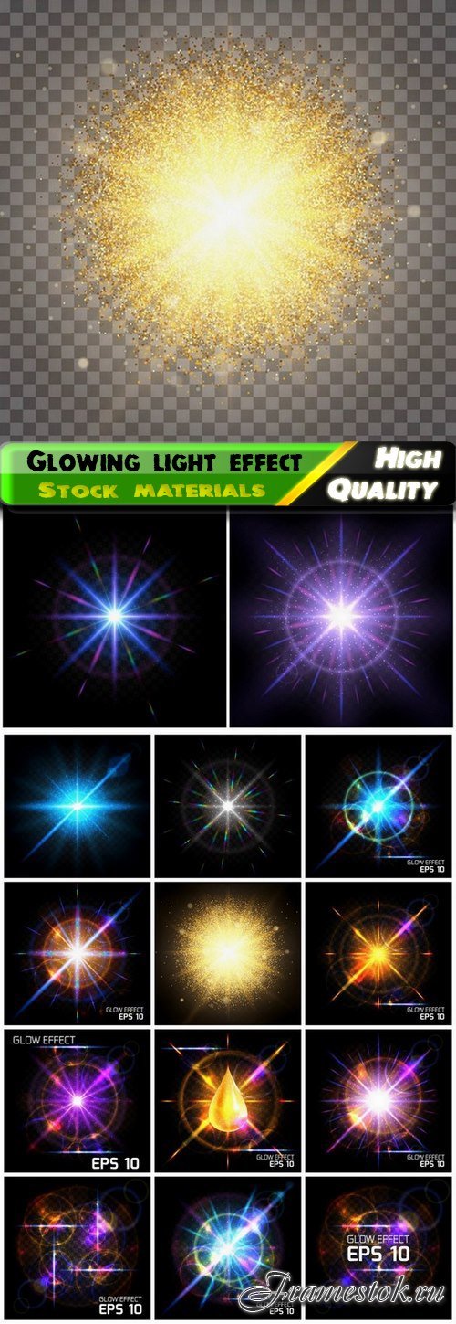 Halo glowing light effect and star glitter spark 15 Eps