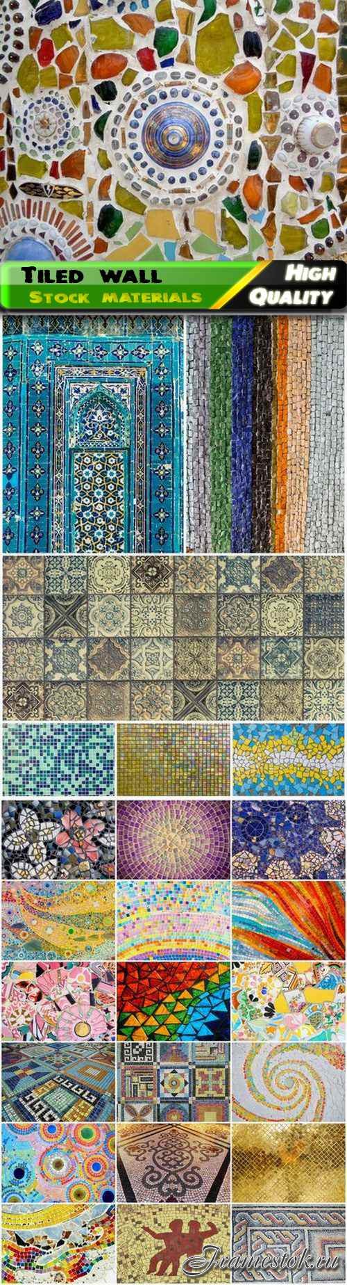 Tiled wall with monochrome and abstract mosaic ornament 25 HQ Jpg