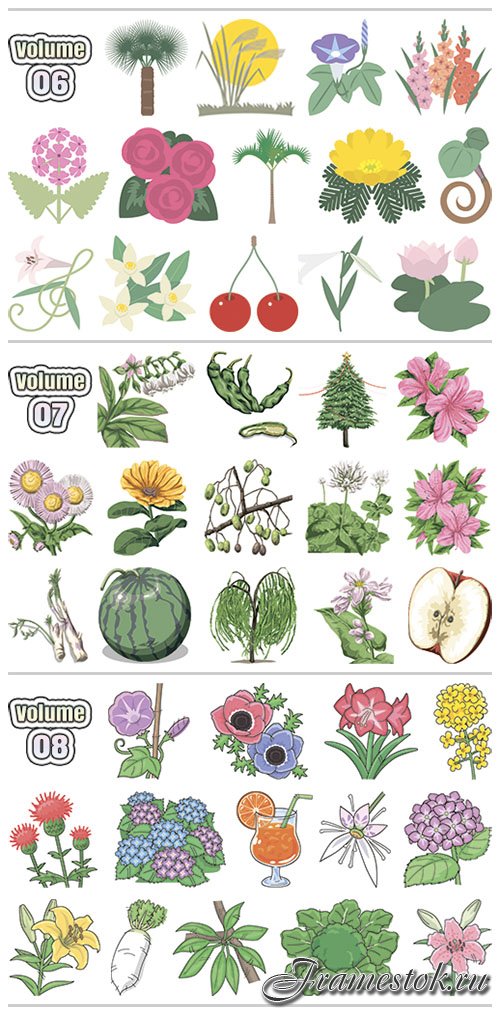 KyowaSoft CutPRO Vol.06, 07, 08 - Lovely Touch Illustration of Plants, Vegetables & Fruits