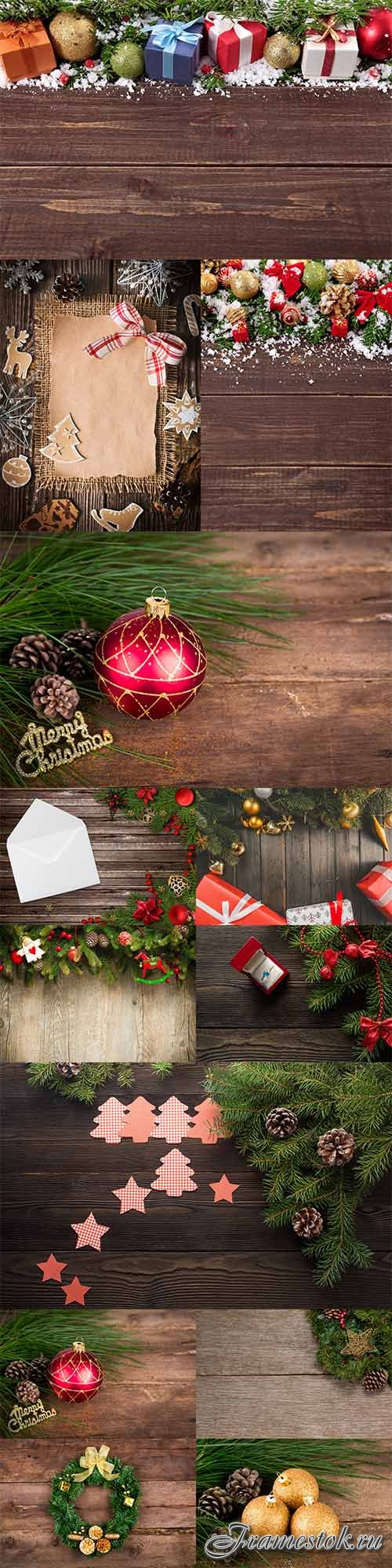 Wooden backgrounds with Christmas decorations