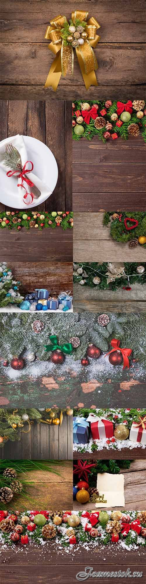 Wooden backgrounds with Christmas decorations 2