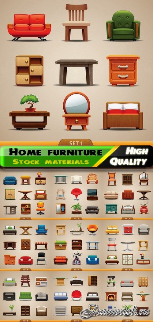 Realistic furniture illustration for decoration of home interior 10 Eps