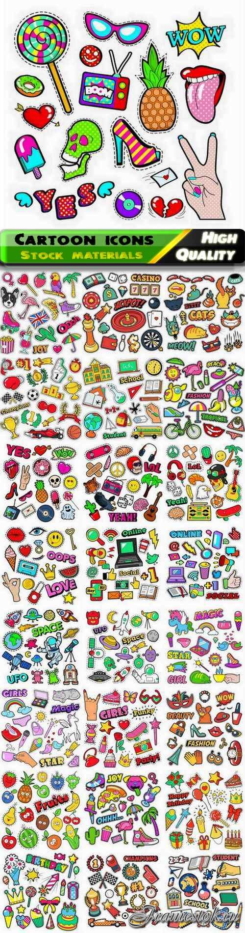 Set of different cartoon icons and objects illustration 2 25 Eps