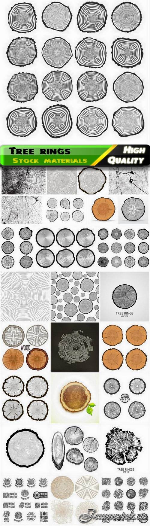 Tree rings and wood slices textures illustration 25 Eps