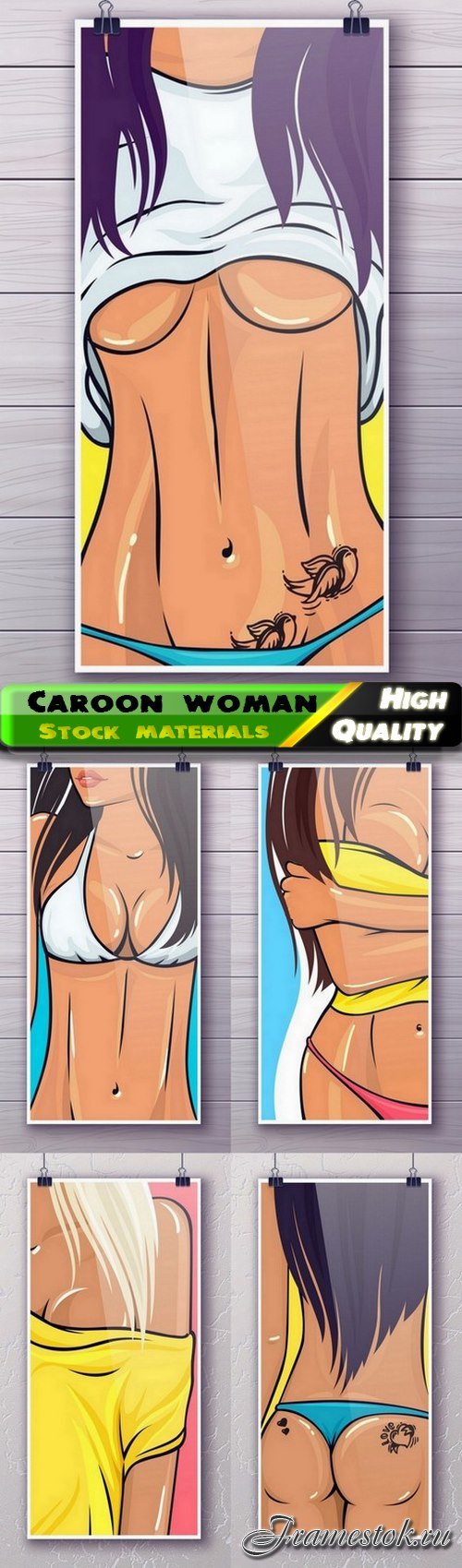 Poster with cartoon sexy woman and erotic girl 5 Eps