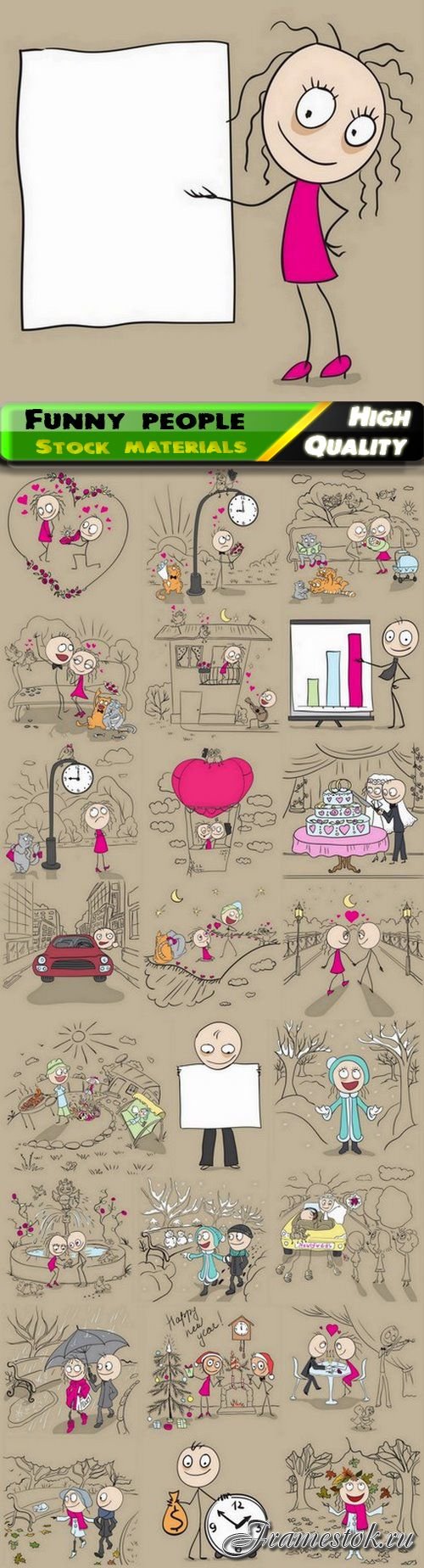 Funny man and woman couple hand drawn sketch 25 Eps