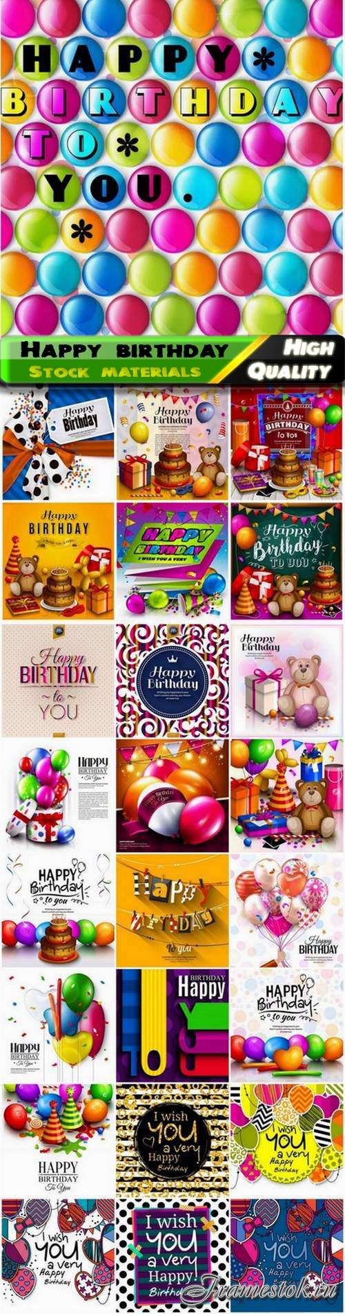 Greeting happy birthday card with balloon confetti cake gift 25 Eps