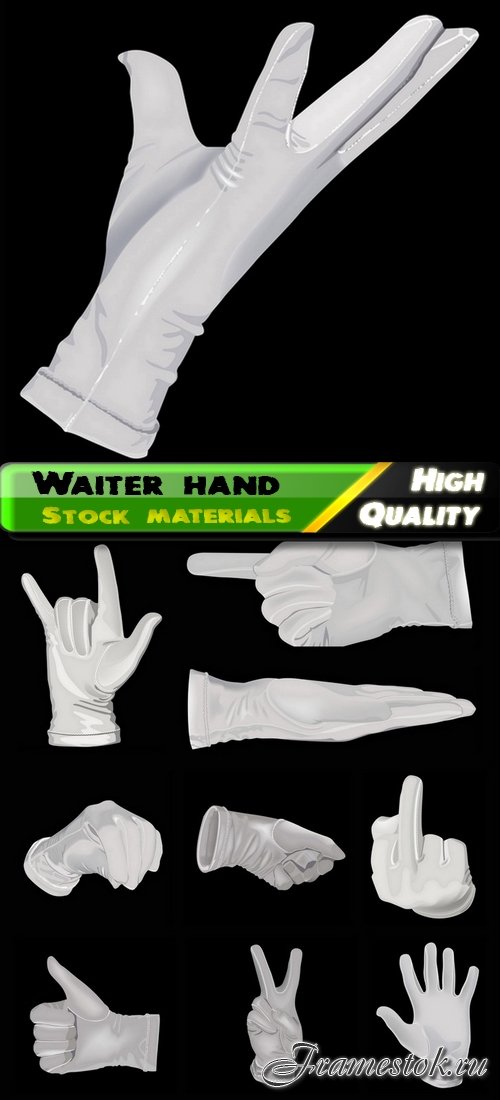 Waiter hand in white silk glove 10 Eps
