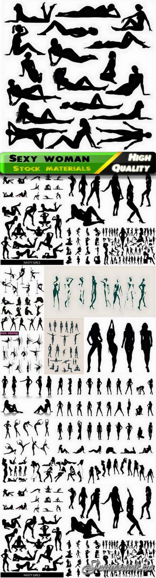 Silhouettes of sexy woman and erotic girl 25 Eps
