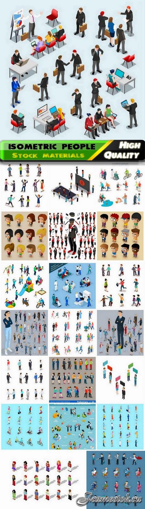 Set of isometric people and business man and woman 25 Eps