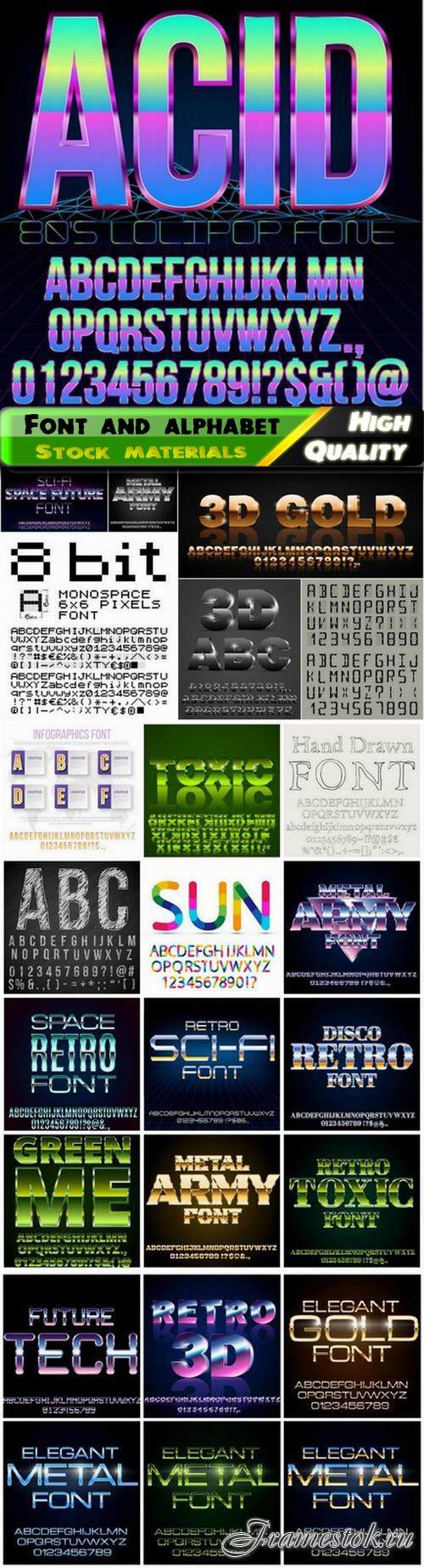 Set of vector font and alphabet letter and number 5 25 Eps