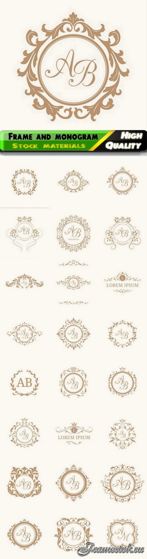 Vintage gold frame and monogram logo template 25 Eps