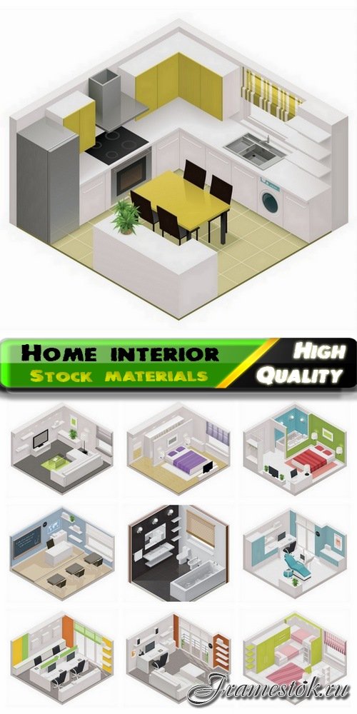 Flat isometric kitchen icon and home interior decoration 10 Eps