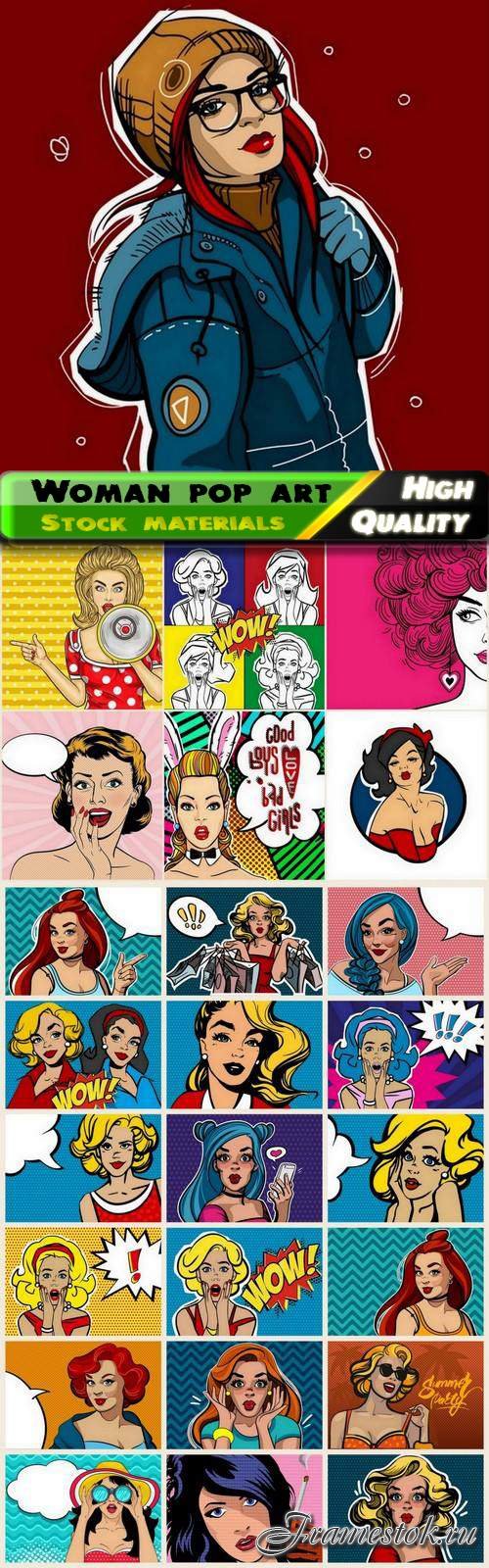 Woman and girl in pin up comic and pop art style 25 Eps