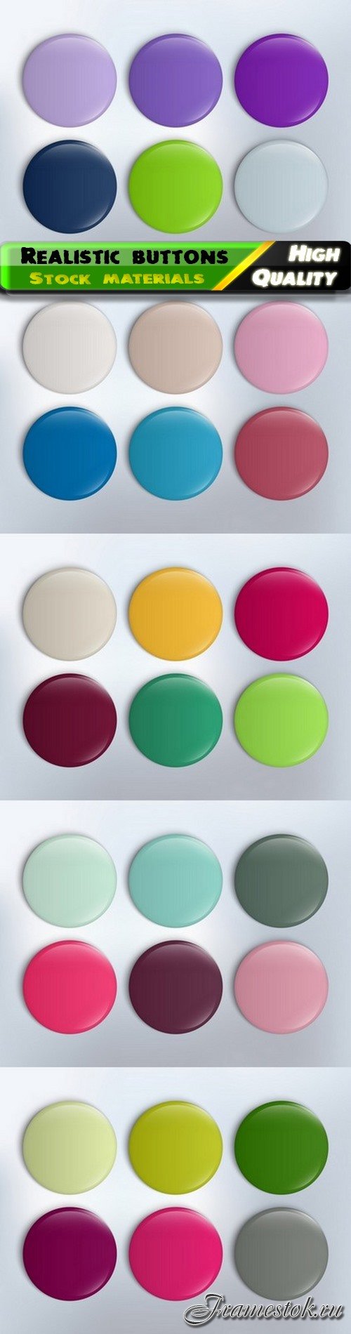 Realistic buttons and colorful glossy badge 5 Eps