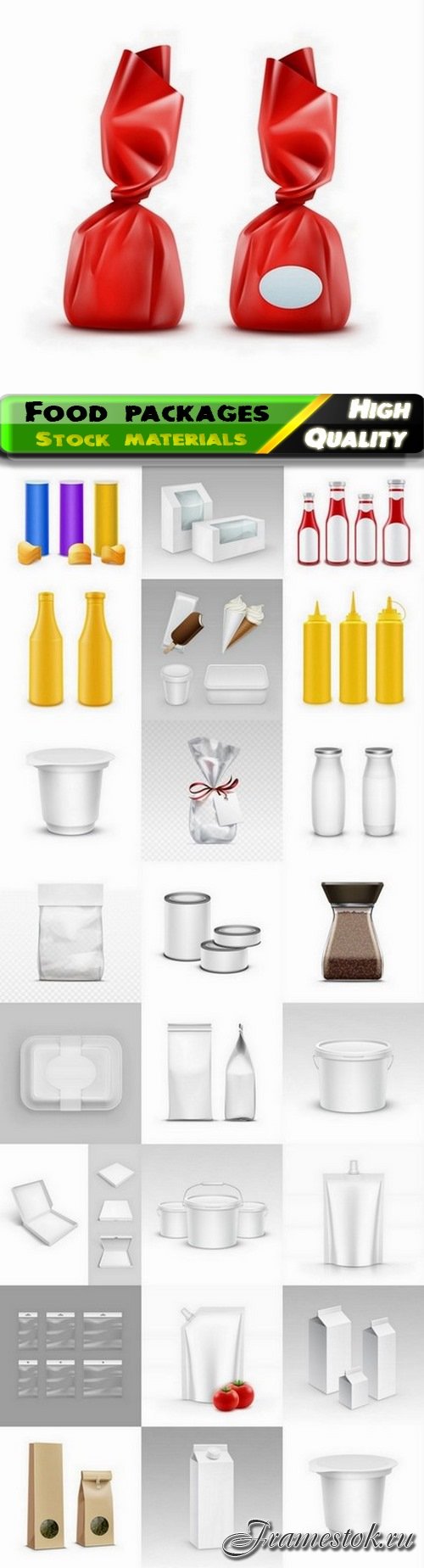 Blank food packages for products advertising and presentation 25 Eps