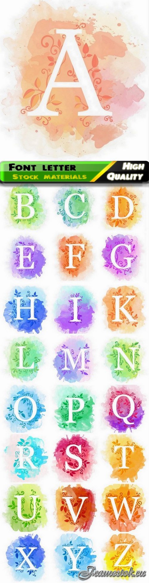 Font and alphabet letter on floral watercolor background 25 HQ Jpg