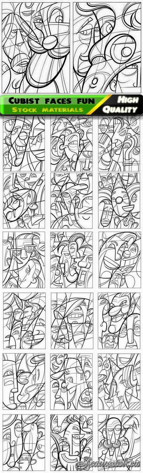 Cubist faces fun and coloring book creative art pictures 20 Eps