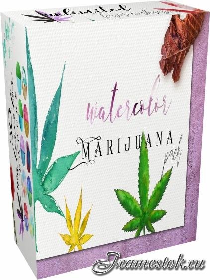CreativeMarket - Watercolor Marijuana Pack:47elements