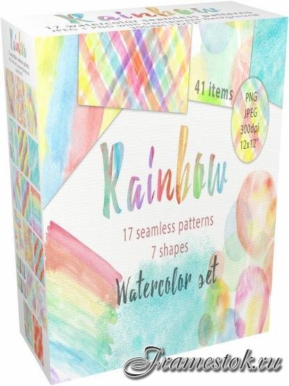 CreativeMarket - Rainbow watercolor seamless pattern