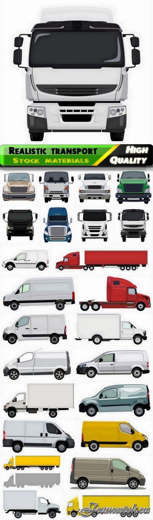 Set of realistic transport car truck minibus automobile 25 Eps