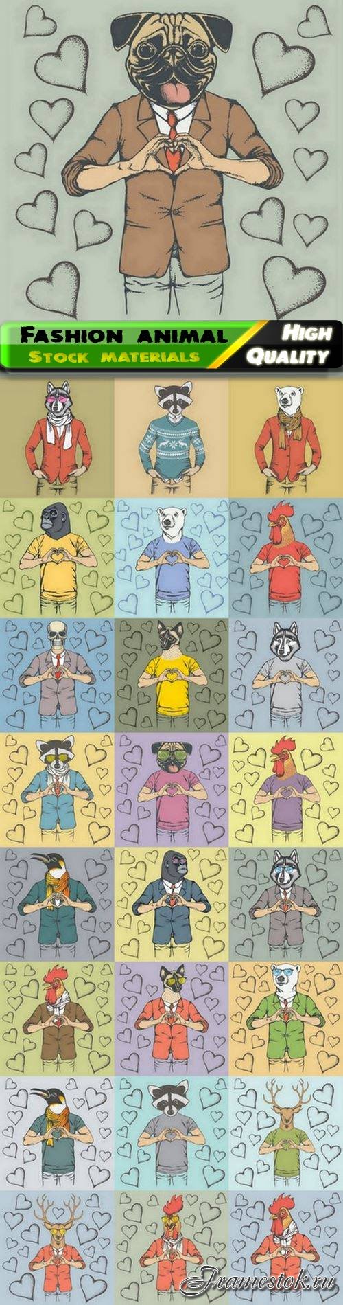 Dressed wild and domestic animal in hipster style 25 Eps