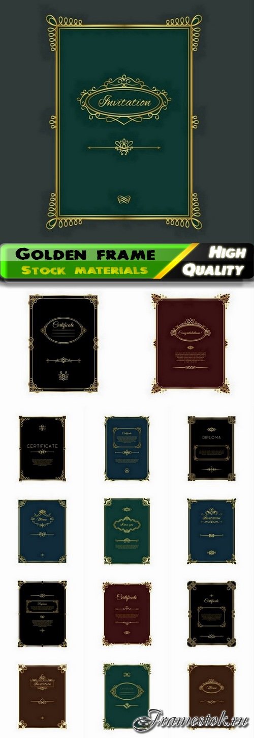 Golden frame for certificate or diploma template 15 Eps