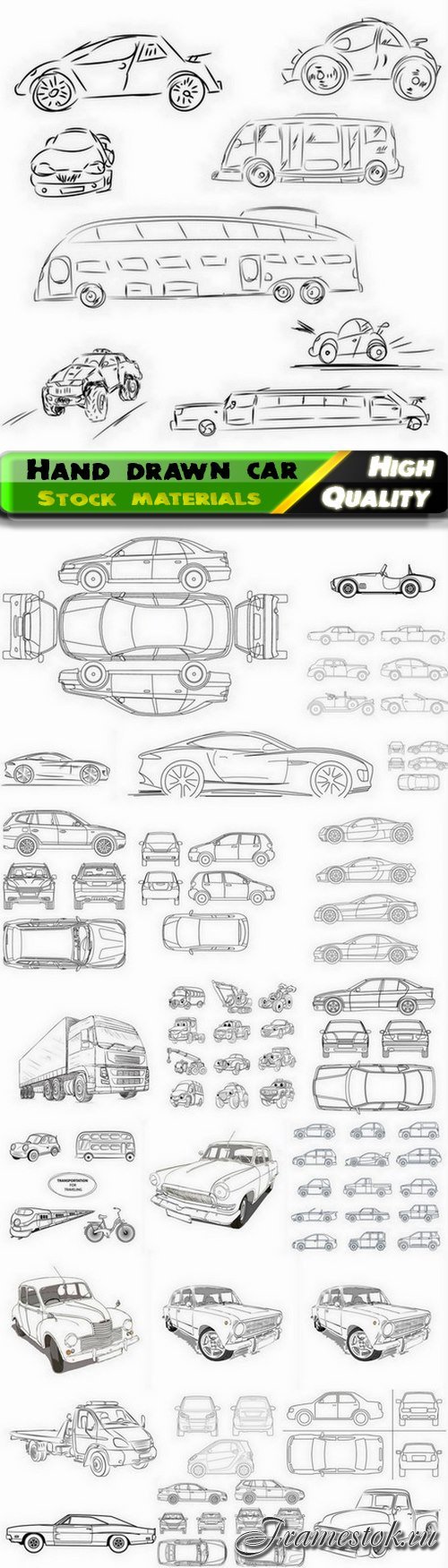 Hand drawn sketches of car hard truck automobile 25 Eps