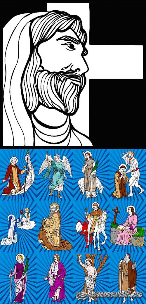 Jesus and saints - Vector illustration
