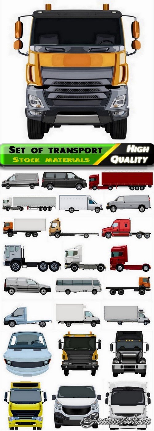 Set of realistic transport car truck minibus automobile 2 25 Eps
