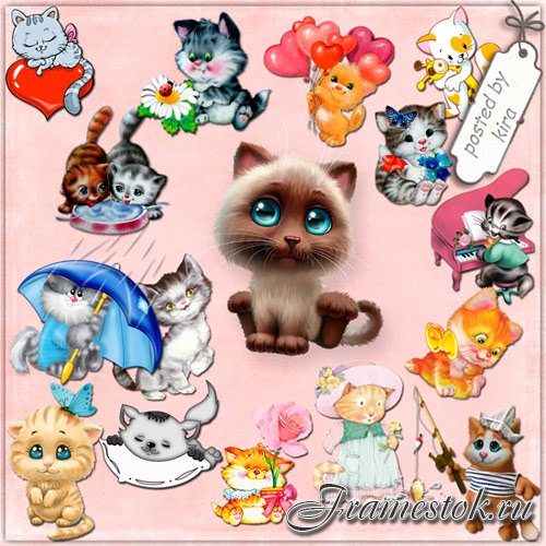 Клипарт - Нарисованные котята, милые кошечки