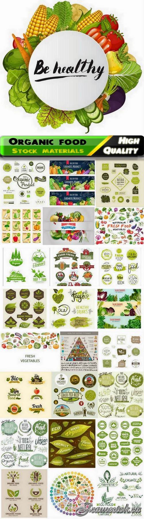 Organic eco healthy food fruits and vegetables 25 Eps
